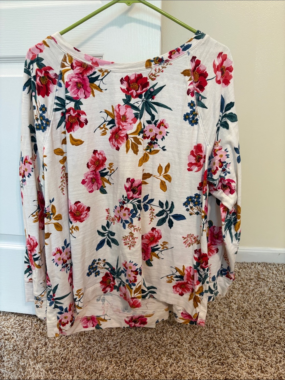 Women's Cream Floral Long-Sleeve Top - Pink & Green Floral Print